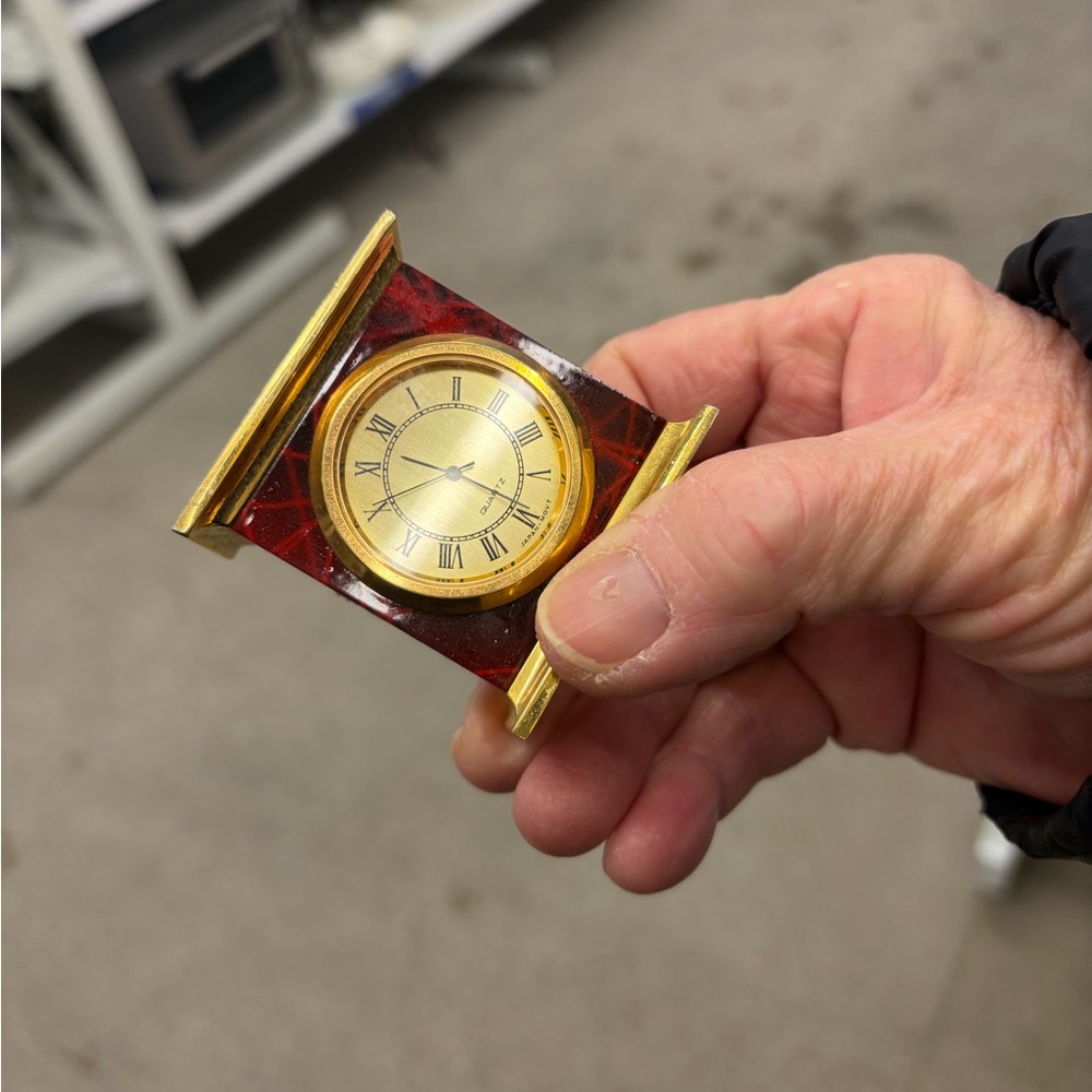 Elegant Gold and Red Miniature Clock